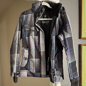 Women's Black and Blue Plaid Ski Jacket